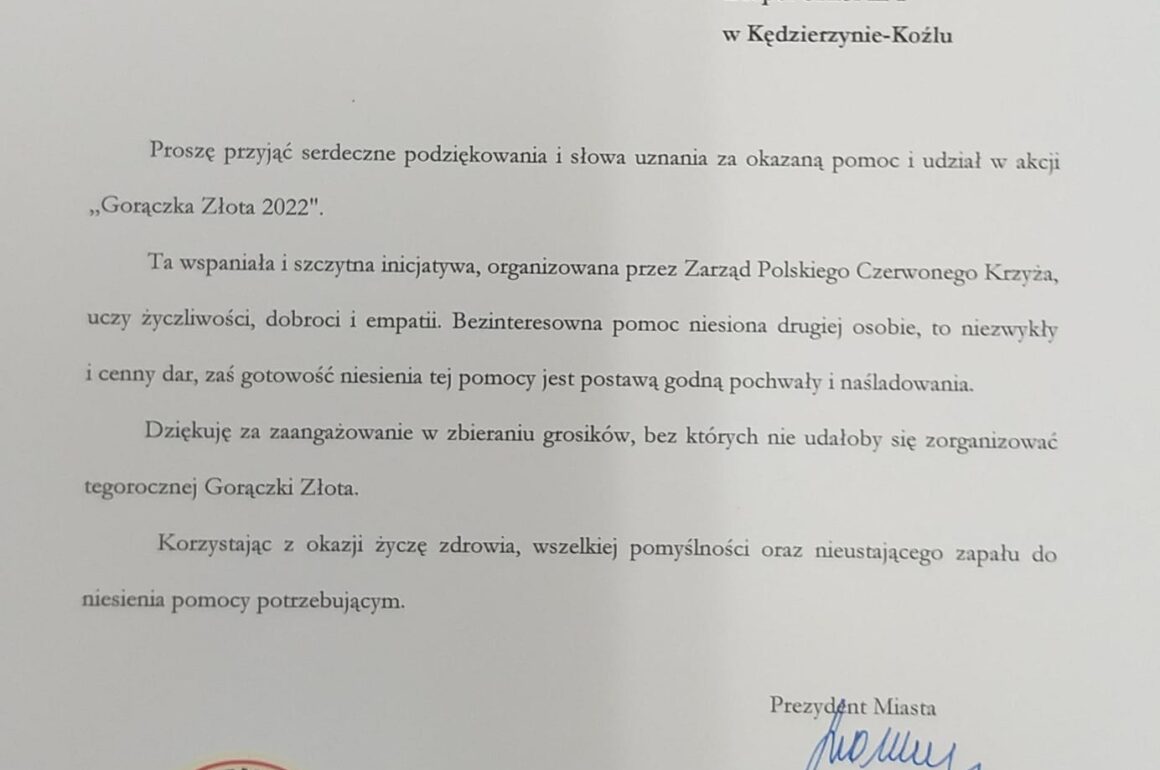 Podziękowania dla szkolnego wolontariatu